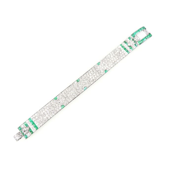 Charlton   - Diamond and emerald strap bracelet by Charlton | MasterArt